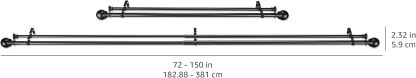 2.5cm Curtain Rod with Round Finials - 1-Pack, 183cm -366cm, Black