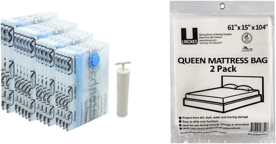 Vacuum Compression Space Saving Storage Bags with Hand Pump, Jumbo, Pack of 6, Clear