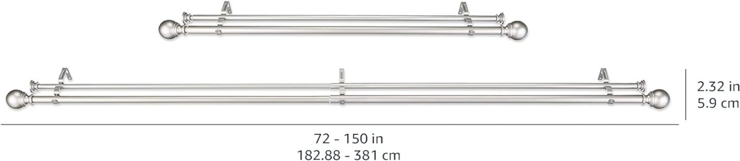2.5cm Curtain Rod with Round Finials - 1-Pack, 183cm -366cm, Black