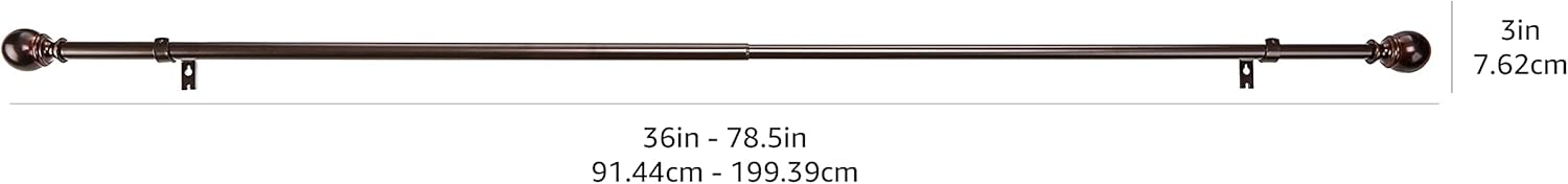 2.5cm Curtain Rod with Round Finials - 1-Pack, 183cm -366cm, Black