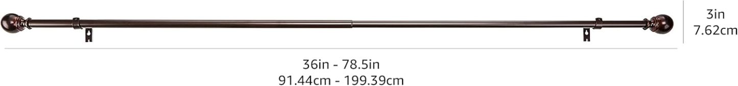 2.5cm Curtain Rod with Round Finials - 1-Pack, 183cm -366cm, Black