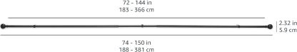2.5cm Curtain Rod with Round Finials - 1-Pack, 183cm -366cm, Black