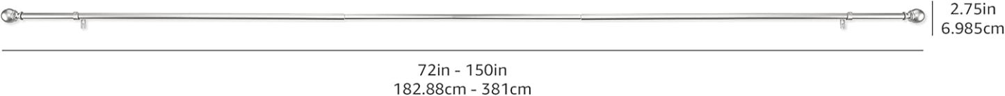 2.5cm Curtain Rod with Round Finials - 1-Pack, 183cm -366cm, Black