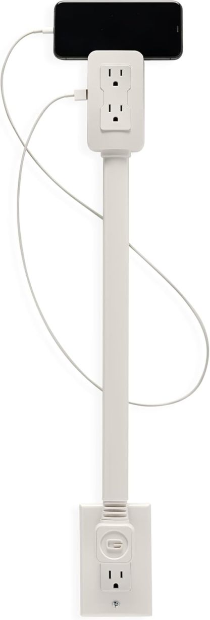Electrical Outlet Extender. Access Hard-to-Reach Outlets! Features USB-A, USB-C, and 2 AC Outlets, Extends 22"-34", Rotates 180°. Use Behind Couches, Nightstands, Desks, and More.