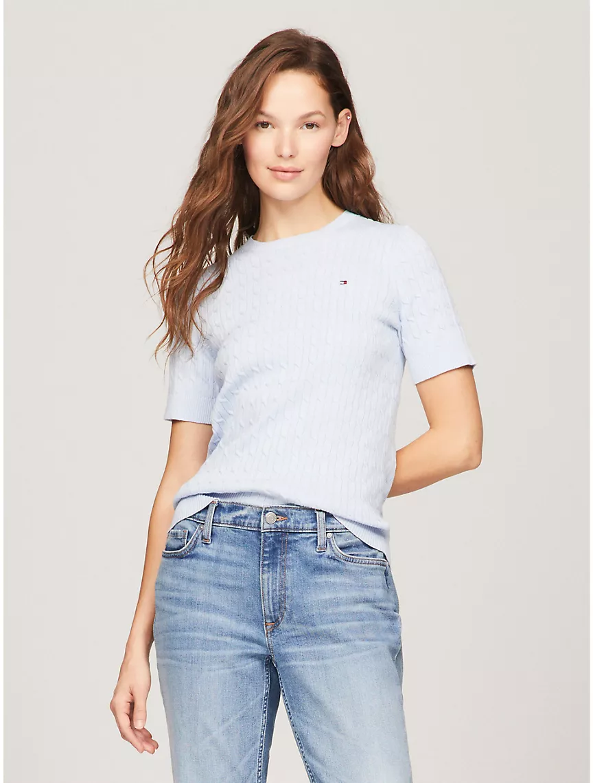 Short-Sleeve Cable Sweater