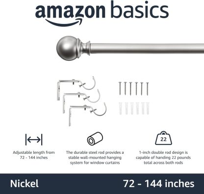 2.5cm Curtain Rod with Round Finials - 1-Pack, 183cm -366cm, Black