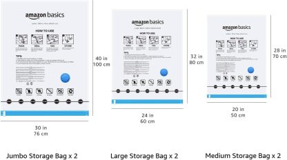 Vacuum Compression Space Saving Storage Bags with Hand Pump, Jumbo, Pack of 6, Clear