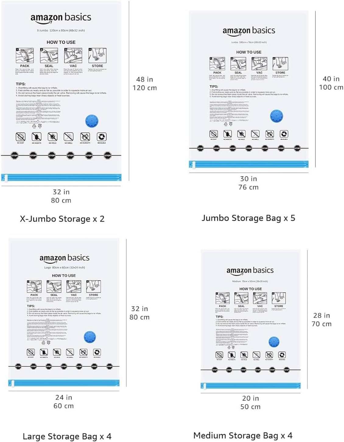Vacuum Compression Space Saving Storage Bags with Hand Pump, Jumbo, Pack of 6, Clear