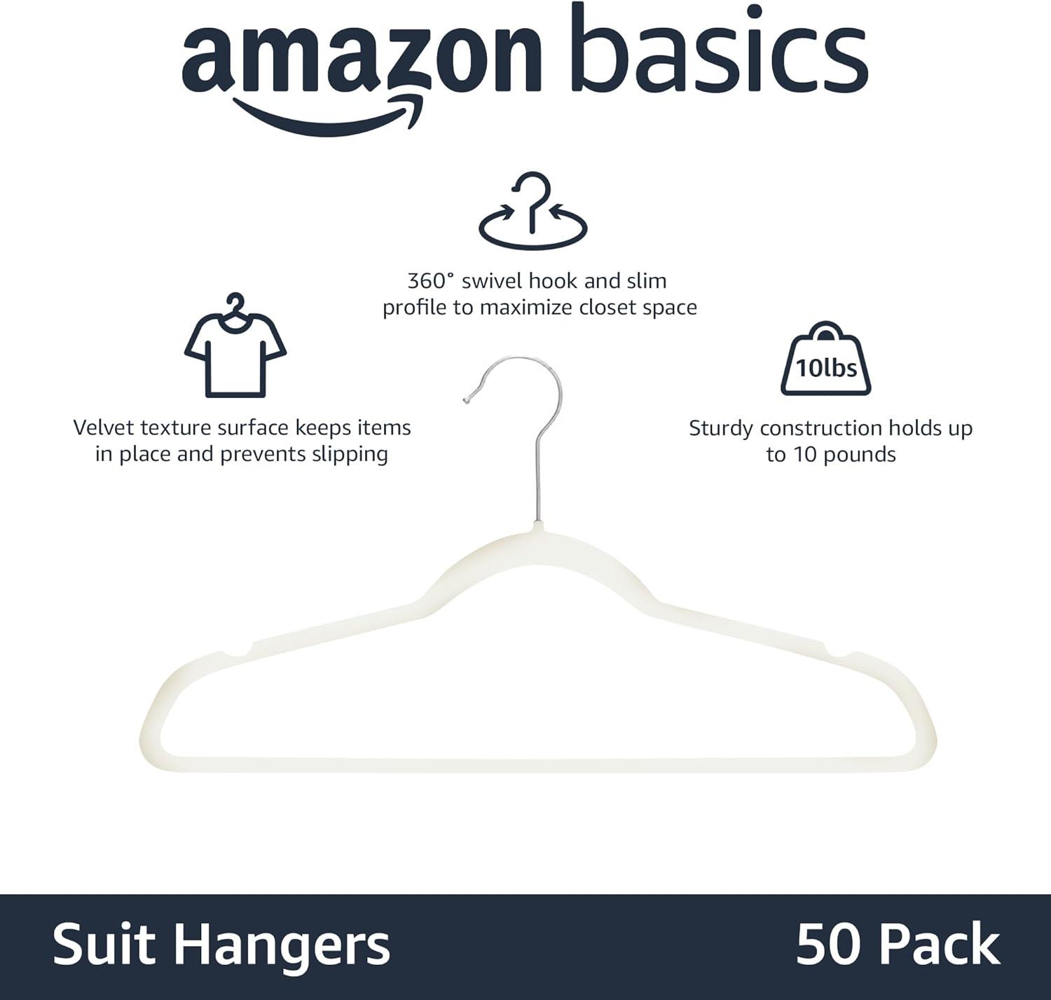 Velvet, Non-Slip Suit Clothes Hangers, Ivory/Rose Gold - Pack of 30
