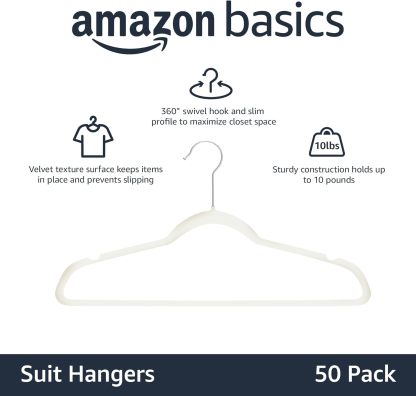 Velvet, Non-Slip Suit Clothes Hangers, Ivory/Rose Gold - Pack of 30