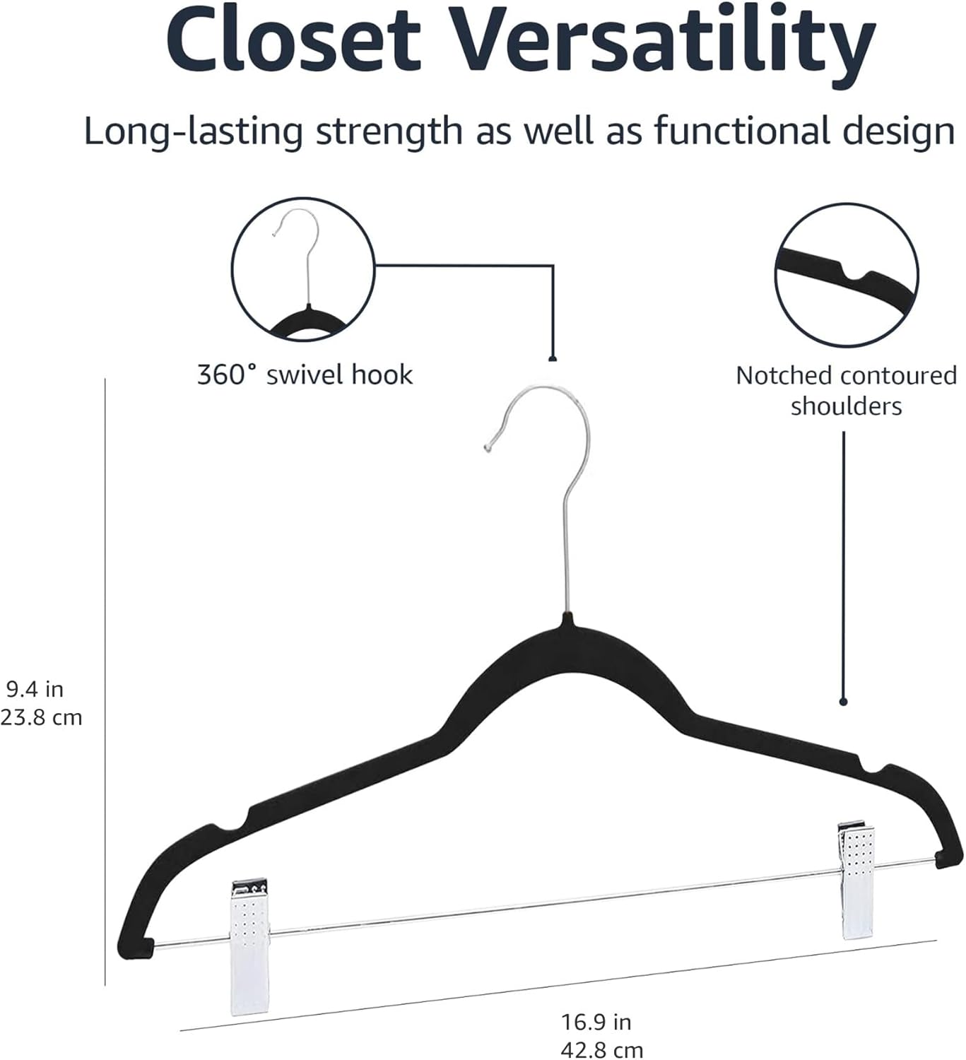 Velvet, Non-Slip Suit Clothes Hangers, Ivory/Rose Gold - Pack of 30