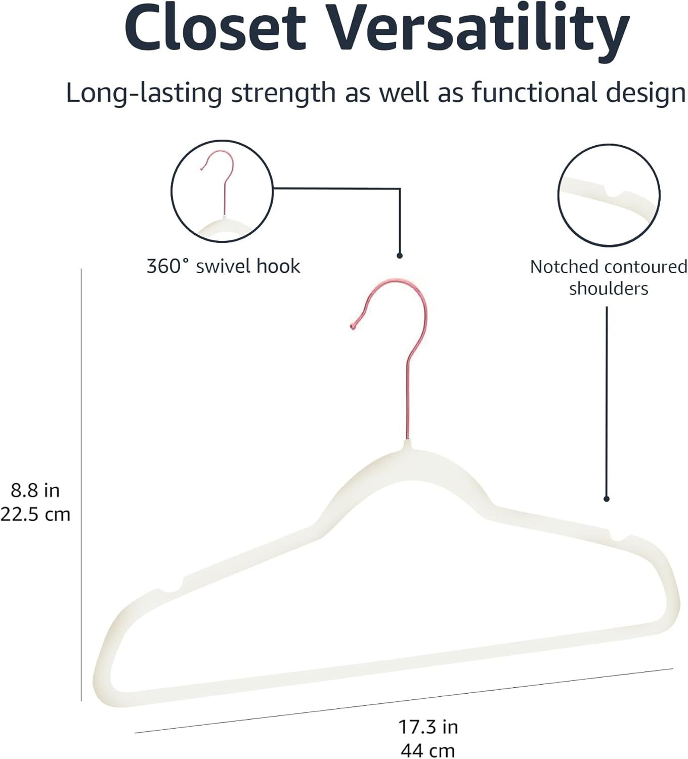 Velvet, Non-Slip Suit Clothes Hangers, Ivory/Rose Gold - Pack of 30