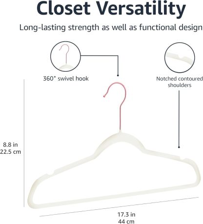 Velvet, Non-Slip Suit Clothes Hangers, Ivory/Rose Gold - Pack of 30