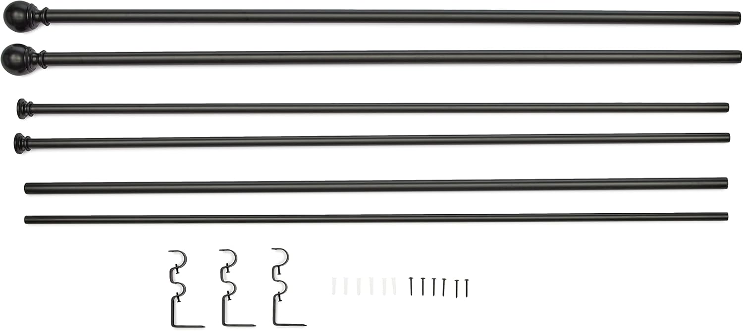 2.5cm Curtain Rod with Round Finials - 1-Pack, 183cm -366cm, Black