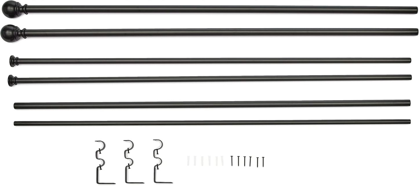 2.5cm Curtain Rod with Round Finials - 1-Pack, 183cm -366cm, Black
