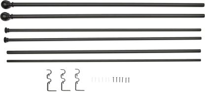 2.5cm Curtain Rod with Round Finials - 1-Pack, 183cm -366cm, Black