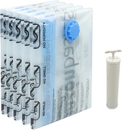 Vacuum Compression Space Saving Storage Bags with Hand Pump, Jumbo, Pack of 6, Clear