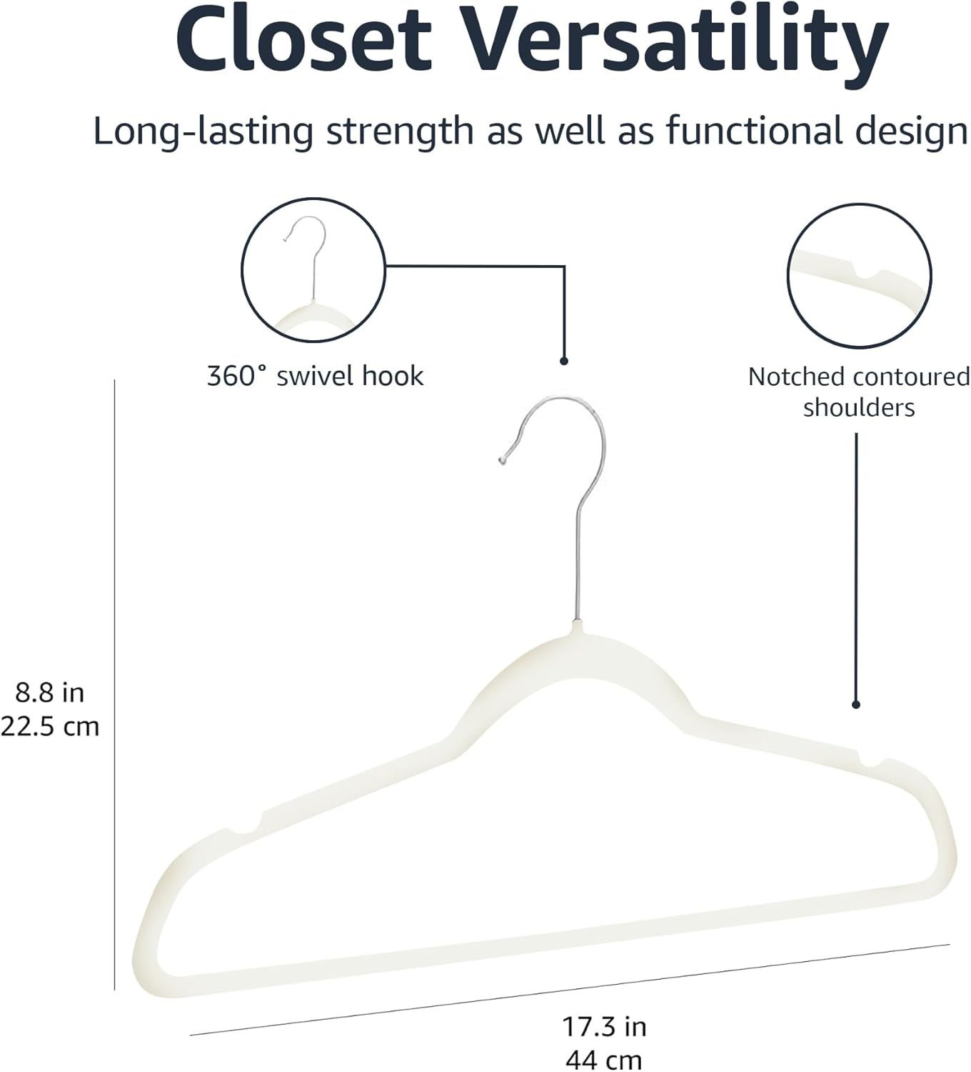 Velvet, Non-Slip Suit Clothes Hangers, Ivory/Rose Gold - Pack of 30