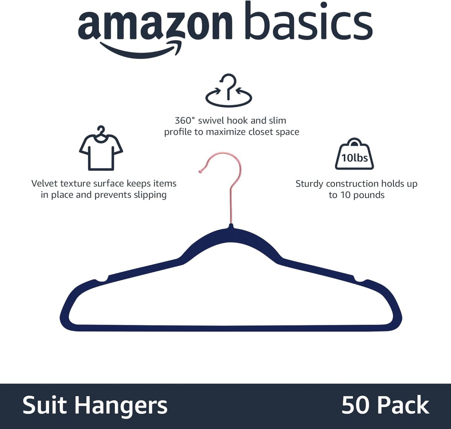Velvet, Non-Slip Suit Clothes Hangers, Ivory/Rose Gold - Pack of 30