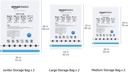 Vacuum Compression Space Saving Storage Bags with Hand Pump, Jumbo, Pack of 6, Clear