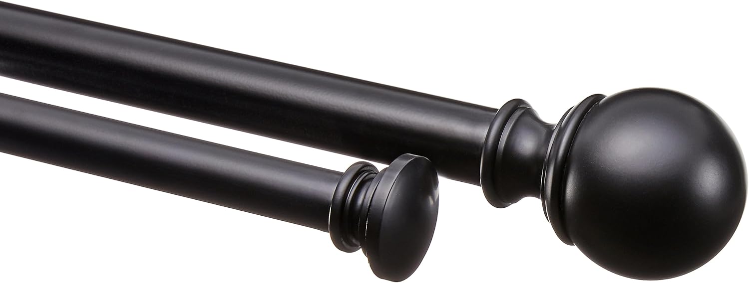 2.5cm Curtain Rod with Round Finials - 1-Pack, 183cm -366cm, Black