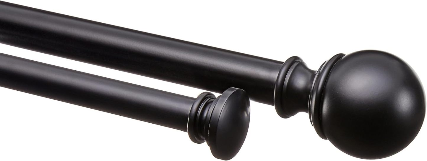 2.5cm Curtain Rod with Round Finials - 1-Pack, 183cm -366cm, Black