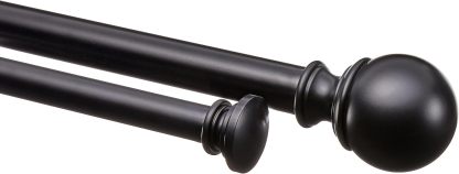 2.5cm Curtain Rod with Round Finials - 1-Pack, 183cm -366cm, Black