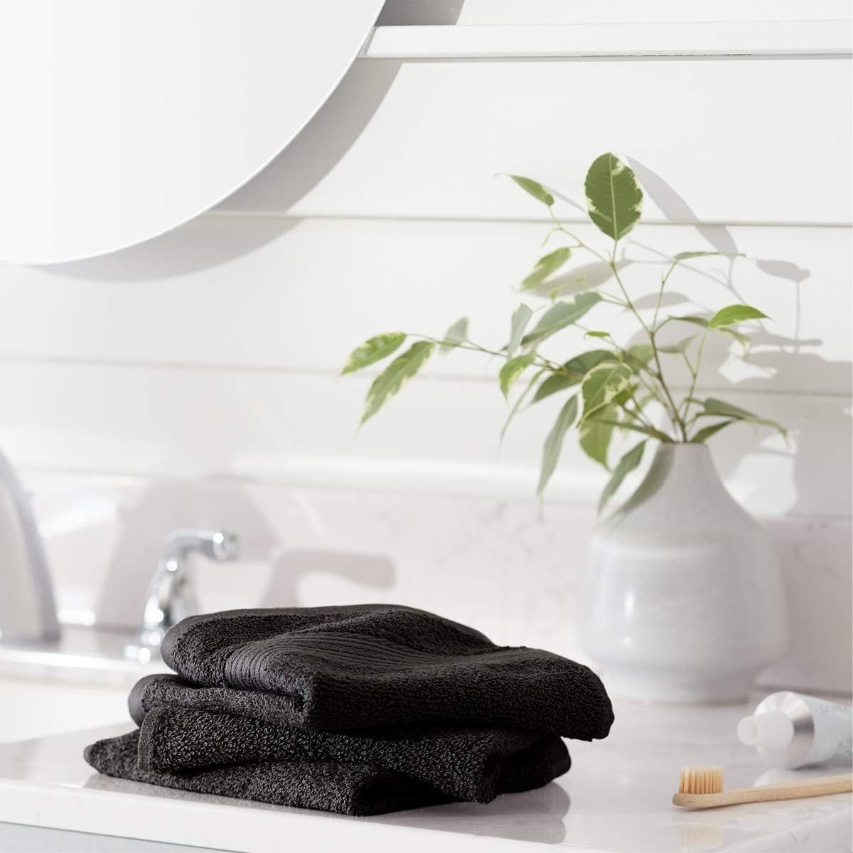 Fade-Resistant Cotton Washcloth - 12-Pack, Black
