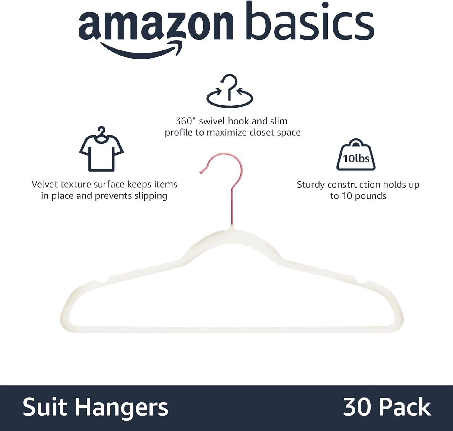Velvet, Non-Slip Suit Clothes Hangers, Ivory/Rose Gold - Pack of 30