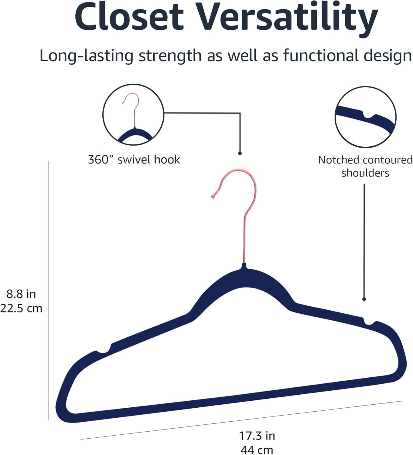 Velvet, Non-Slip Suit Clothes Hangers, Ivory/Rose Gold - Pack of 30