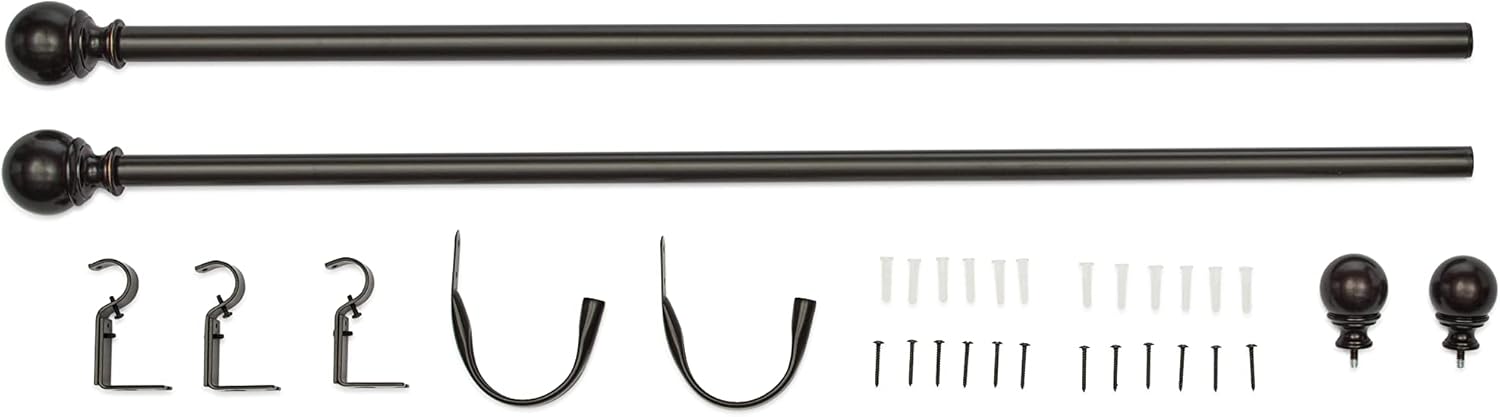 2.5cm Curtain Rod with Round Finials - 1-Pack, 183cm -366cm, Black