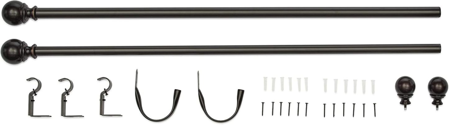 2.5cm Curtain Rod with Round Finials - 1-Pack, 183cm -366cm, Black