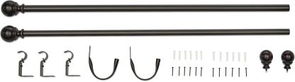 2.5cm Curtain Rod with Round Finials - 1-Pack, 183cm -366cm, Black