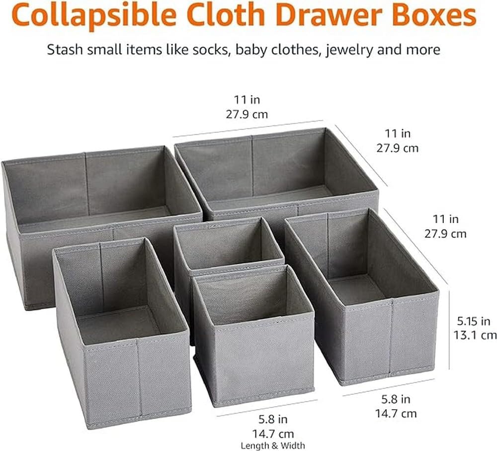 Underwear Dresser Drawer Organizers, Pack of 2, Gray