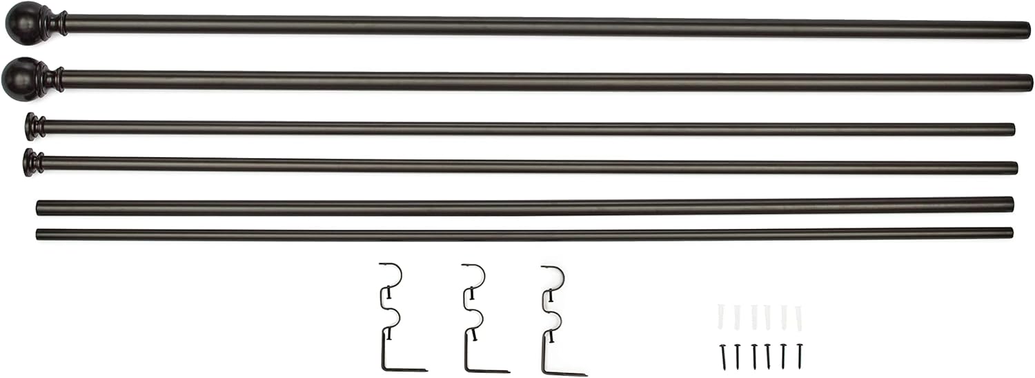 2.5cm Curtain Rod with Round Finials - 1-Pack, 183cm -366cm, Black