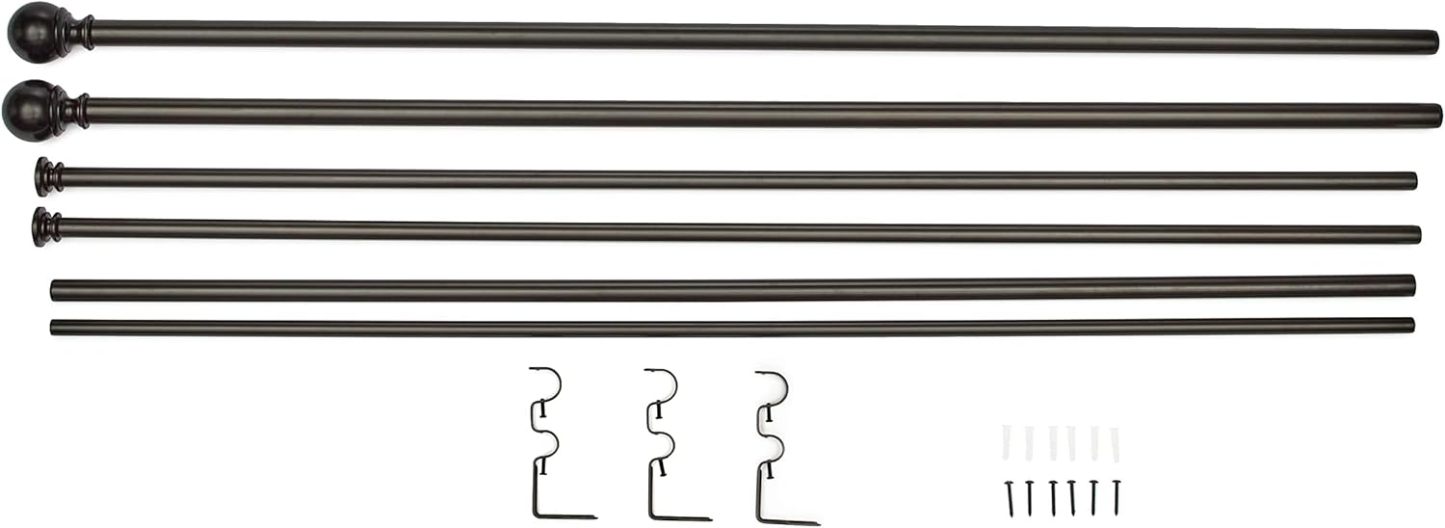 2.5cm Curtain Rod with Round Finials - 1-Pack, 183cm -366cm, Black