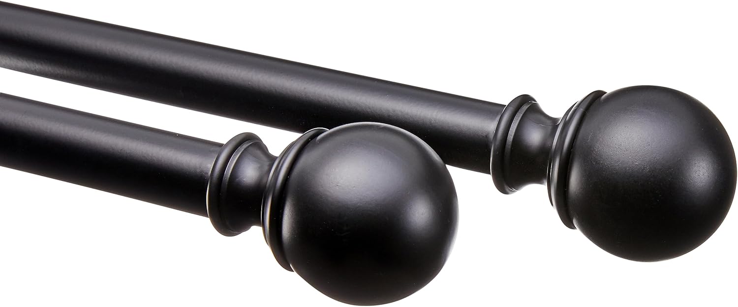 2.5cm Curtain Rod with Round Finials - 1-Pack, 183cm -366cm, Black