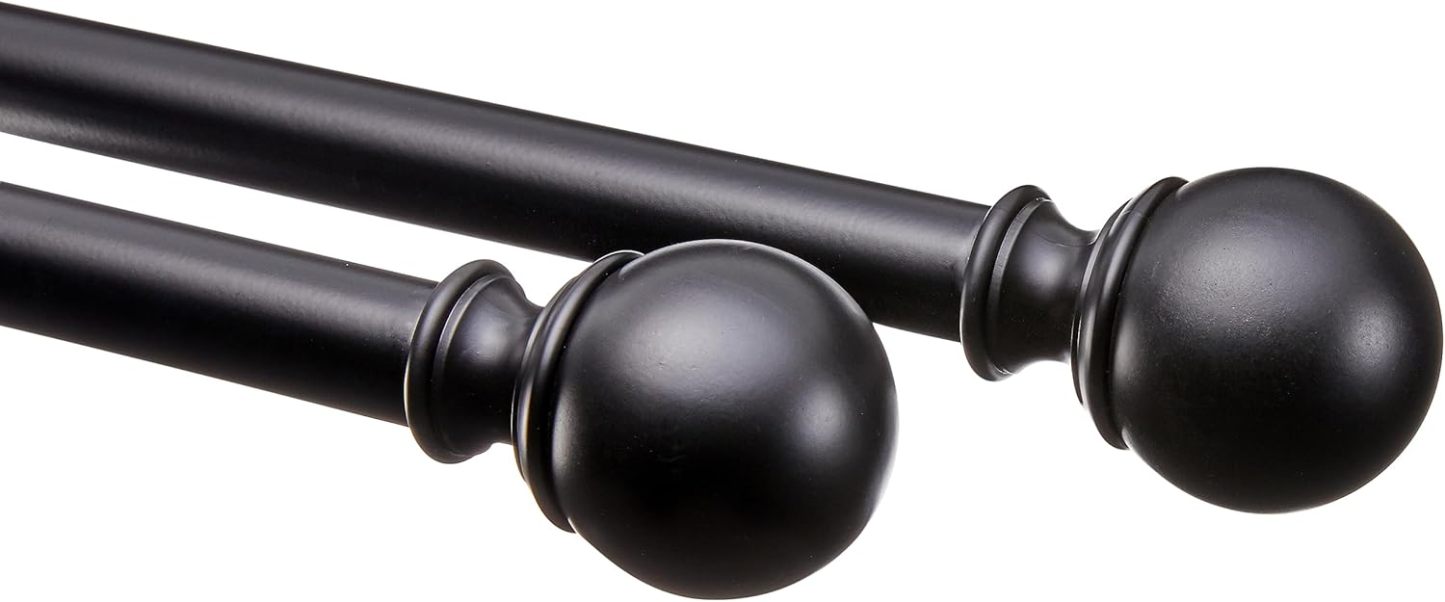 2.5cm Curtain Rod with Round Finials - 1-Pack, 183cm -366cm, Black