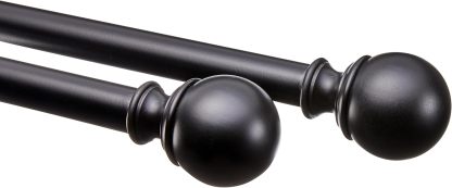 2.5cm Curtain Rod with Round Finials - 1-Pack, 183cm -366cm, Black