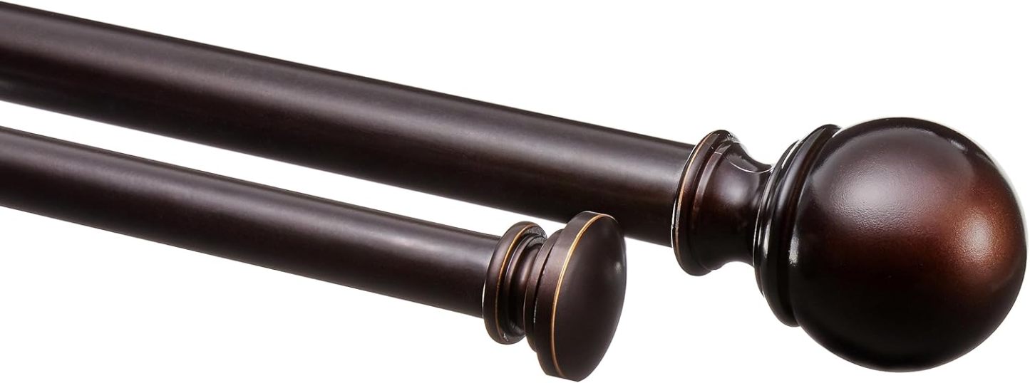 2.5cm Curtain Rod with Round Finials - 1-Pack, 183cm -366cm, Black