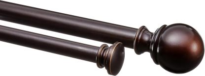 2.5cm Curtain Rod with Round Finials - 1-Pack, 183cm -366cm, Black