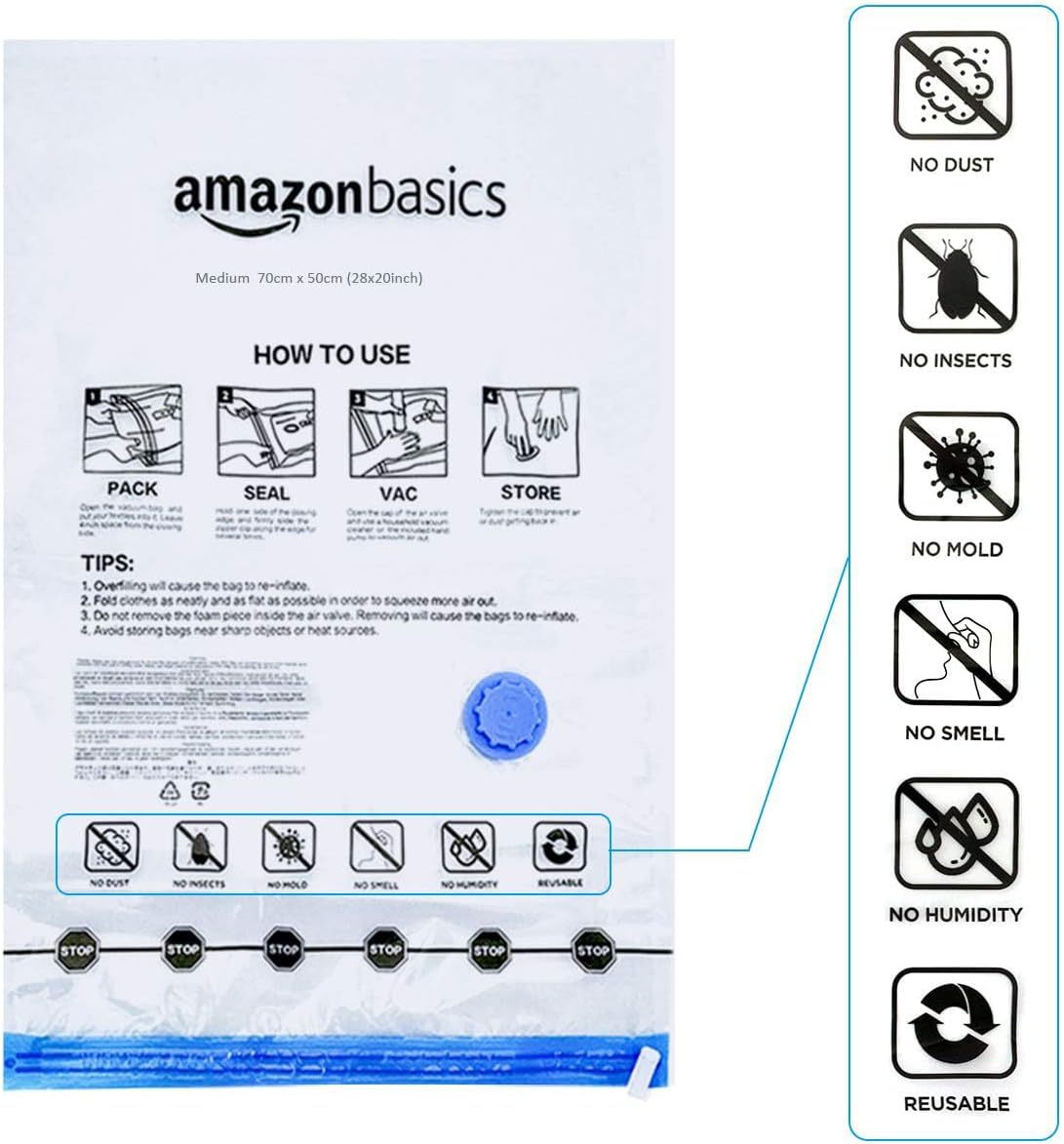 Vacuum Compression Space Saving Storage Bags with Hand Pump, Jumbo, Pack of 6, Clear