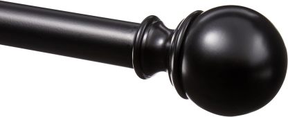 2.5cm Curtain Rod with Round Finials - 1-Pack, 183cm -366cm, Black