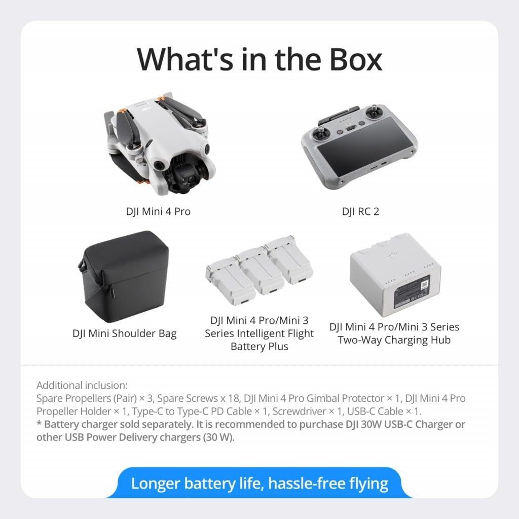 DJI Mini 4 Pro (DJI RC 2), Drones with Camera for Adults 4K, Under 0.549 lbs/249 g, 34 Mins Flight Time, 20km Max Video Transmission Distance, Omnidirectional Vision Sensing, Mini Drone for Beginners