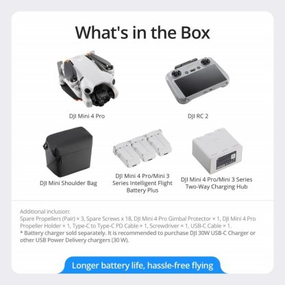 DJI Mini 4 Pro (DJI RC 2), Drones with Camera for Adults 4K, Under 0.549 lbs/249 g, 34 Mins Flight Time, 20km Max Video Transmission Distance, Omnidirectional Vision Sensing, Mini Drone for Beginners