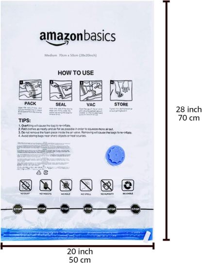 Vacuum Compression Space Saving Storage Bags with Hand Pump, Jumbo, Pack of 6, Clear