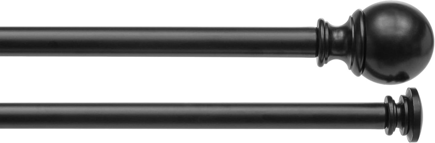 2.5cm Curtain Rod with Round Finials - 1-Pack, 183cm -366cm, Black