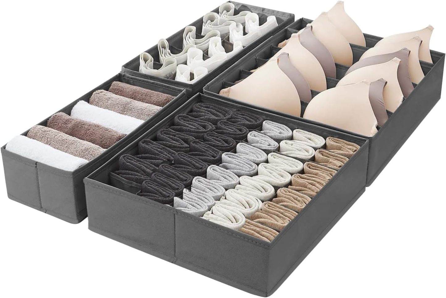 Underwear Dresser Drawer Organizers, Pack of 2, Gray