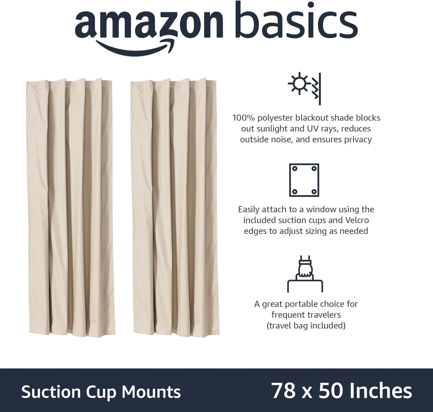 Portable Window Blackout Shades with Suction Cups, Moon and Stars Design, 78 x 50 Inch, 1 Pack