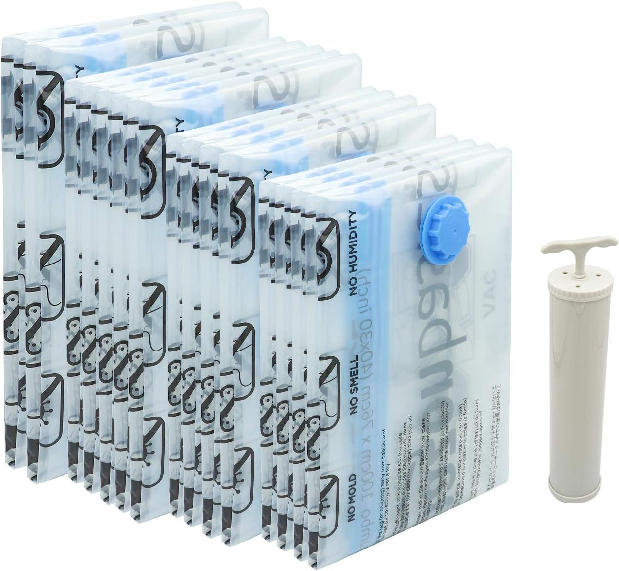 Vacuum Compression Space Saving Storage Bags with Hand Pump, Jumbo, Pack of 6, Clear